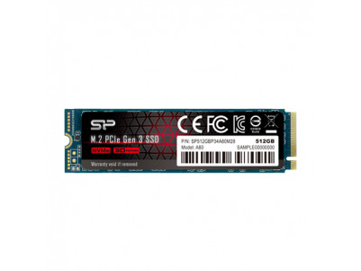 Silicon Power SSD P34A80 512 GB, SSD interface PCIe Gen3x4, Write speed 3000 MB/s, Read speed 3400 MB/s