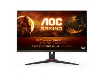 AOC Monitor 24G2ZE/BK 23.8 ", IPS, FHD, 1920 x 1080, 16:9, 1 ms, 350 cd/m , Black, Headphone out (3.5mm), 240 Hz, HDMI ports qua