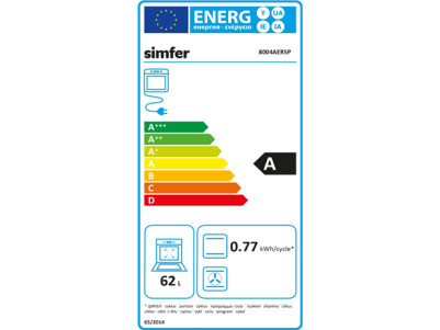 Simfer Oven 8004AERSP 62 L, 4 (0+3) Function, Easy to Clean, Mechanical control, Height 60 cm, Width 60 cm, Black