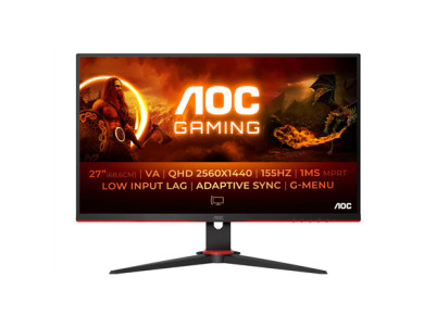 AOC Monitor Q27G2E/BK 27 ", VA, QHD, 2560 x 1440, 16:9, 1 ms, 250 cd/m , Black/Red, 155 Hz, HDMI ports quantity 2