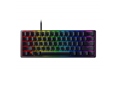 Razer Huntsman Mini Gaming keyboard 60% form factor Doubleshot PBT keycaps with side-printed secondary functions RGB LED light U