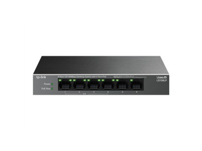 TP-LINK | 6-Port 10/100 Mbps Desktop Switch with 4-Port PoE | LS106LP | Unmanaged | Desktop