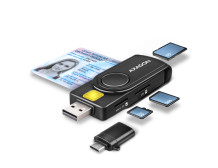 AXAGON Compact travel USB-A + USB-C contact Smart/ID card and SD/microSD/SIM card reader | CRE-SMP2A