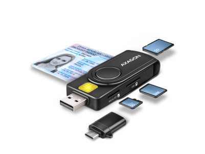 AXAGON Compact travel USB-A + USB-C contact Smart/ID card and SD/microSD/SIM card reader | CRE-SMP2A